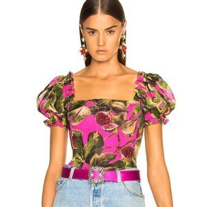 Dolce & Gabbana Fig Print, Georgette Corset, Puff Sleeve Top
